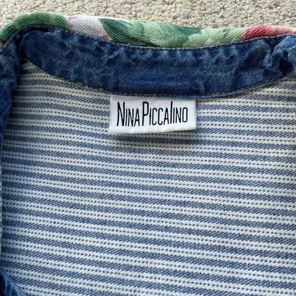 š„VTG Nina Piccalino Denim Dress Fit & Flare Button Down Patchwork Boho Cottage - Picture 13 of 14